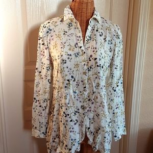 J. Jill Floral Empire Waist Blouse with MOP Buttons